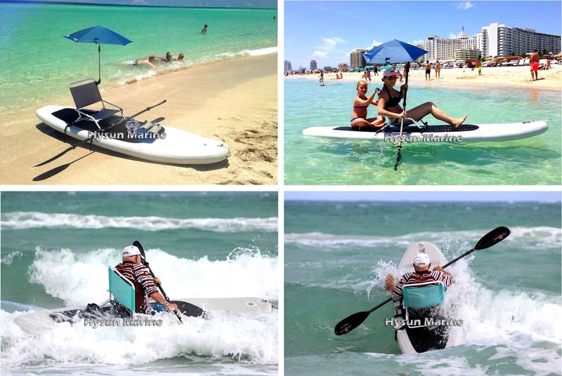 Regular beach chair turns inflatable paddle board into comfy kayak!