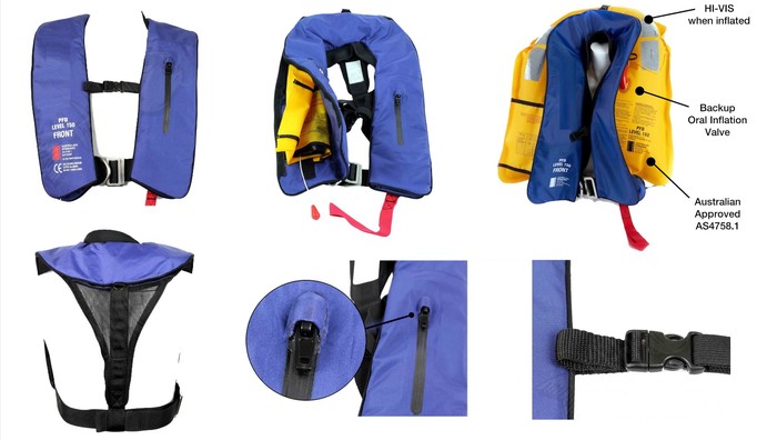 Hysun OEM - Manual - Inflatable Life Jacket - PFD1 Level 150N - Blue Details