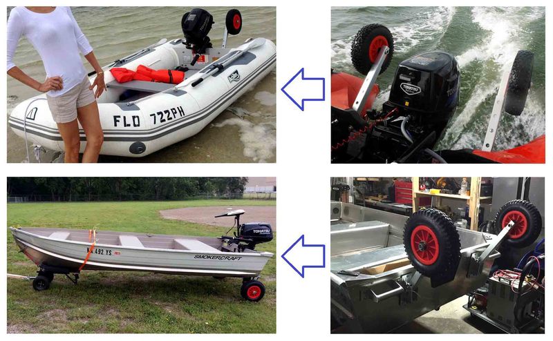 Deluxe Boat Launching Dolly with 12 Inches Wheels on Inflatable Boat & Aluminum Boat