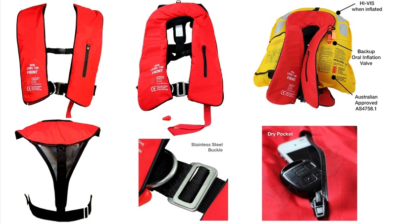 Hysun OEM - Automatic Inflatable Life Jacket - PFD1 Level 150 - Red Details