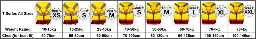 Hysun OEM - T Series - PFD Type1 - Foam Life Jackets - All Sizes